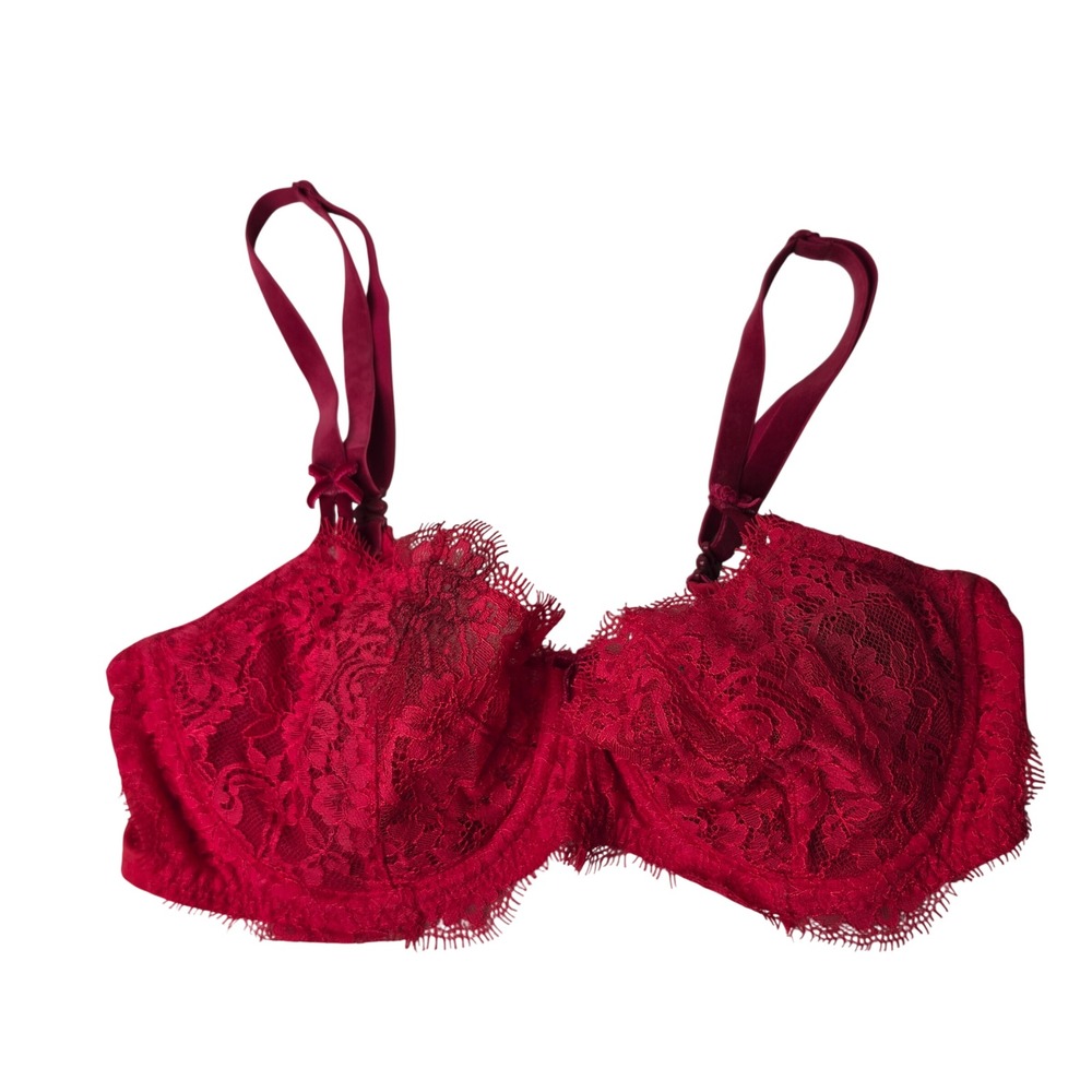 Victoria's Secret Bra Womens 34D Red Dream Angels Lace Push-Up Without Padding